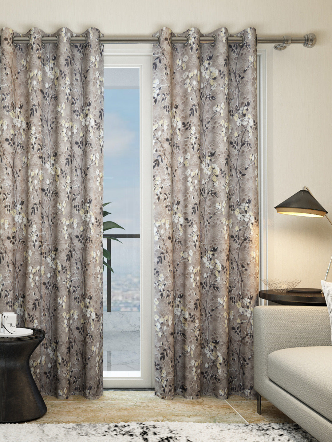 Elegant home décor with Vogue Grayish-Brown Collection Solid door Elegant Drapes Curtain, set of 2 by Athom Living, perfect for living rooms, bedrooms, or office spaces enhancing style and privacy.