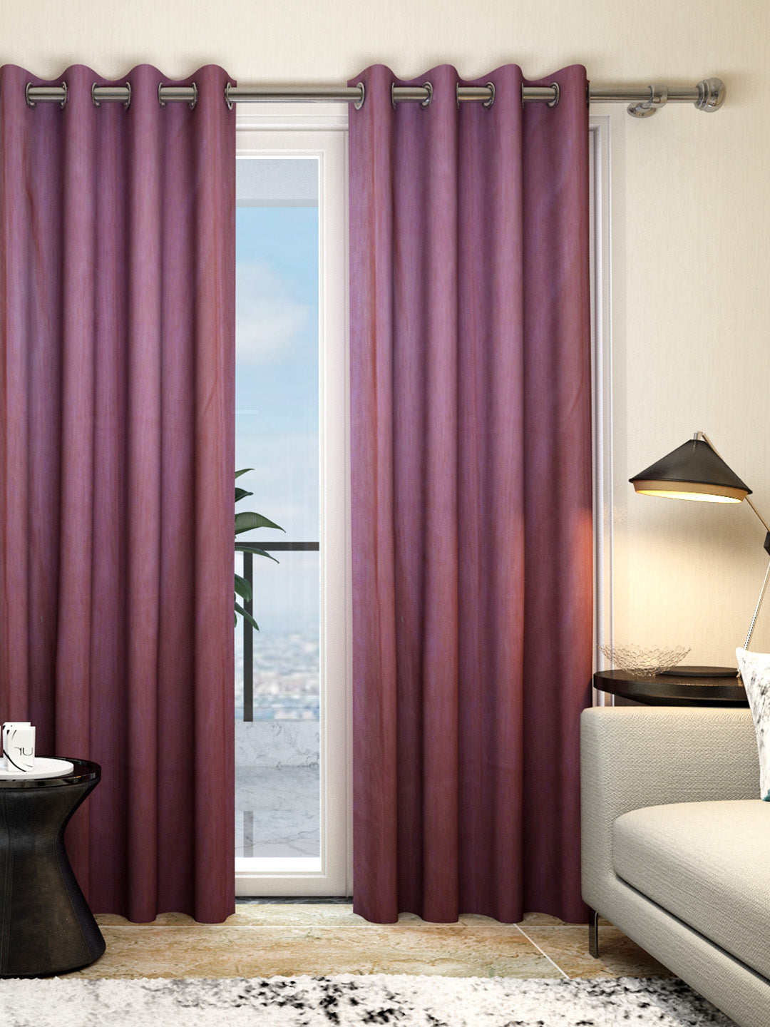 Elegant home decor with Vogue Maroon Collection Solid door Elegant Drapes Curtain set of 2 by Athom Living, perfect for living rooms, adding style, privacy, and luxury to any space.