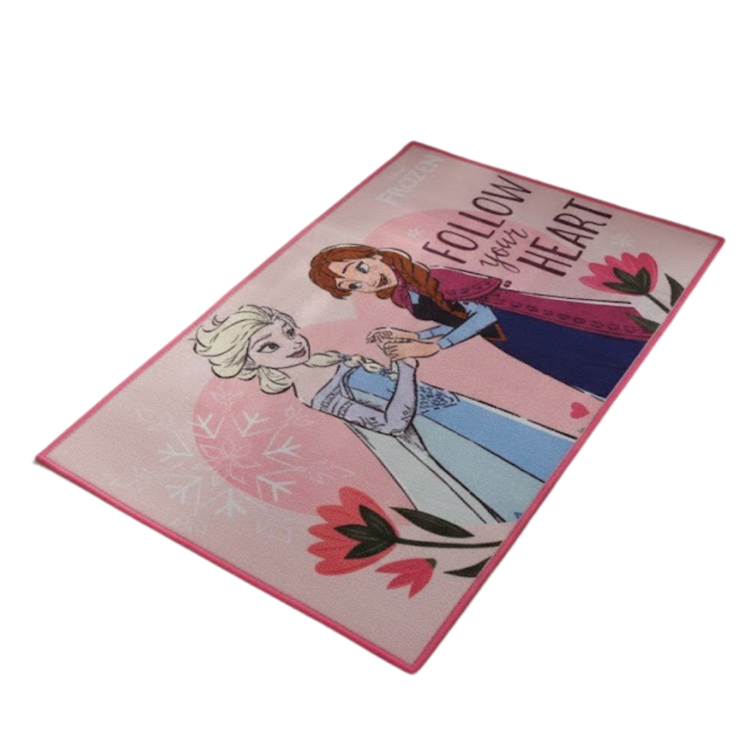 Enchanting Disney Frozen Sisters carpet by Athom Living, perfect for kids’ bedrooms, featuring Anna and Elsa, plush and soft 90x150cm carpet that brings magic to playtime adventures.