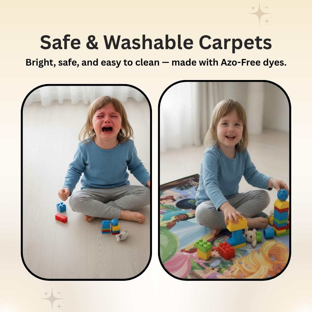 Enchanting Disney Princess Friends themed runner carpet by Athom Living, crafted with soft material, anti-skid support and beautiful princess artwork, ideal runner carpet for kids’ bedrooms and play zones.