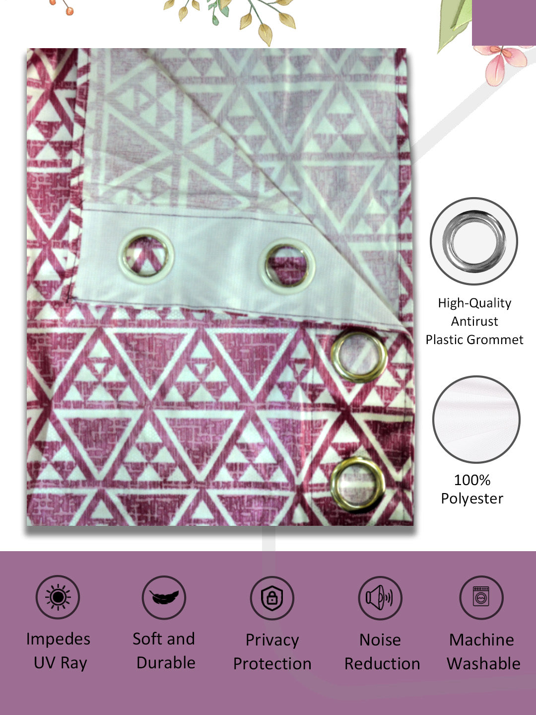 Enhance your interiors with Athom Living Dream Collection Pink Triangle Pattern Drapes, stylish fabric curtains for privacy and home decoration.