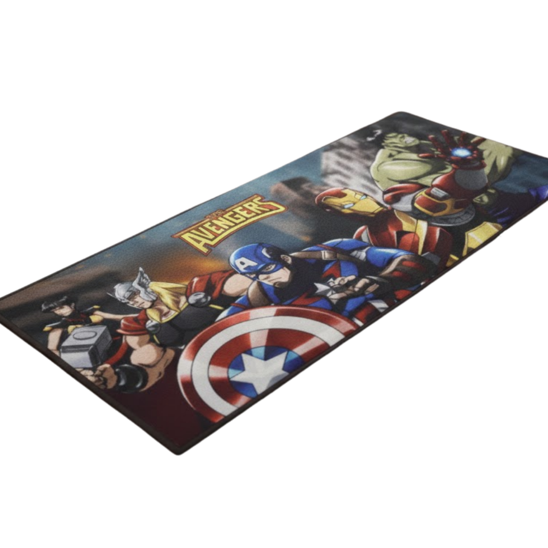 Eye-catching Avengers kids runner carpet designed to inspire adventure and creativity, adding a colorful and exciting Marvel superhero theme to bedrooms or play areas.