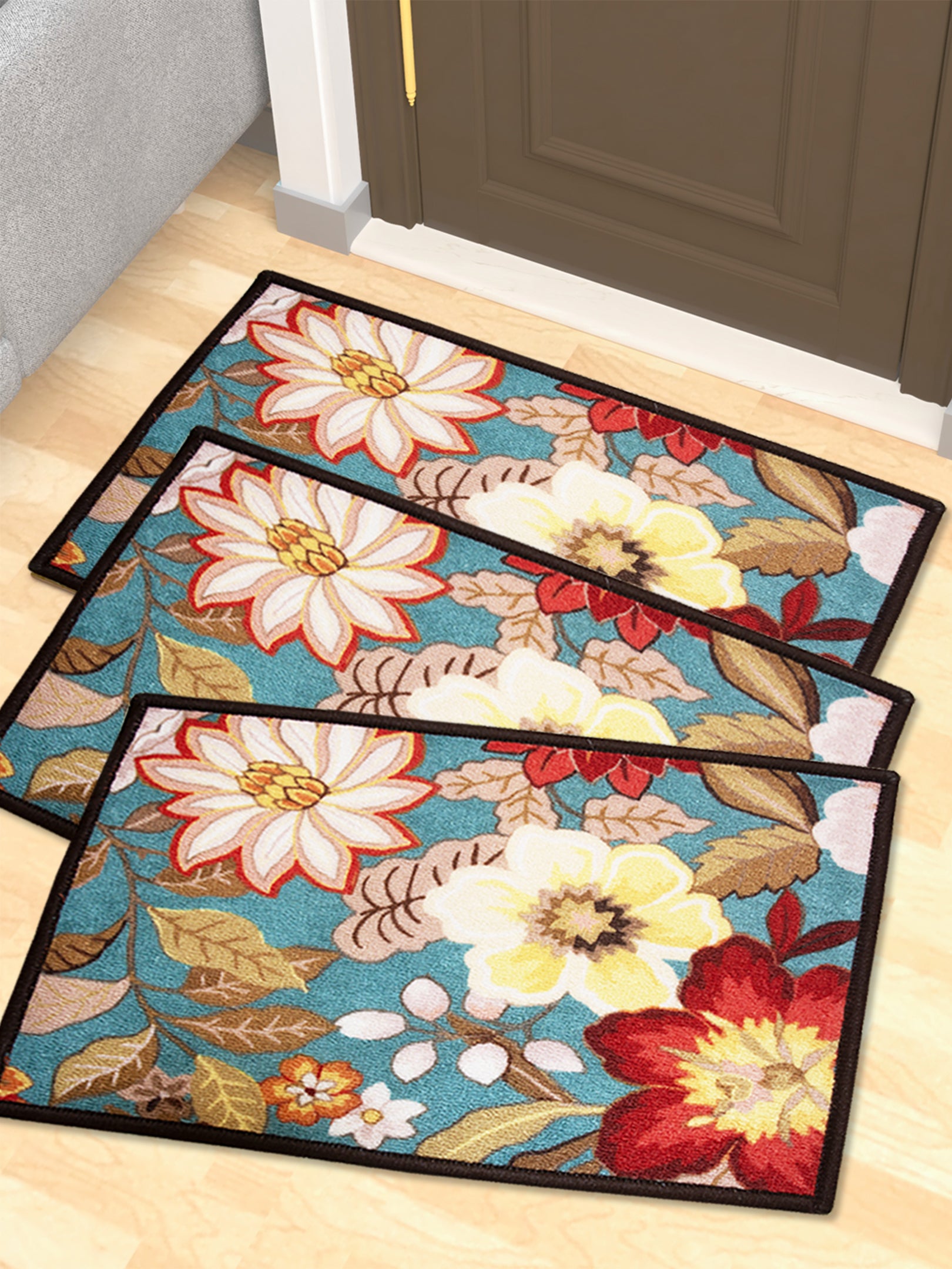 “Floral Love Premium Anti Slip Printed Doormat pack of 3 by Athom Living featuring elegant floral patterns, durable material, and non-slip backing, perfect for enhancing home entry spaces with style and comfort.”