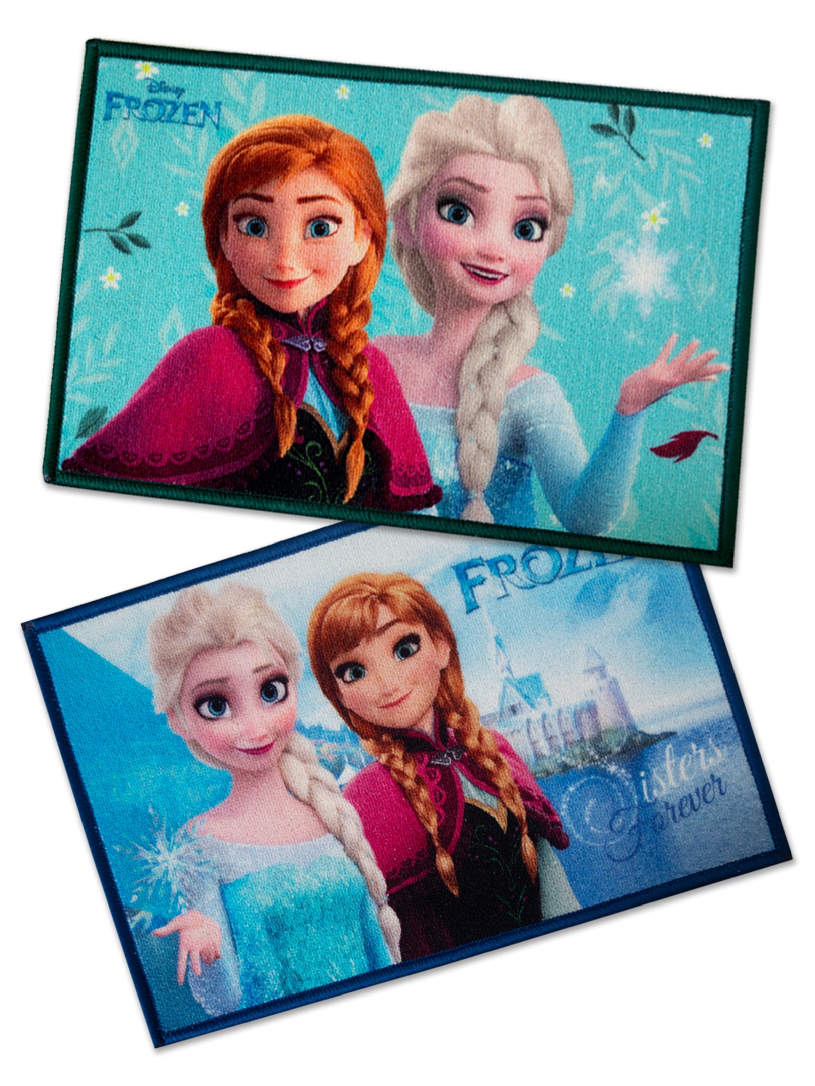 Frozen Anna & Elsa “Sisters Forever” themed kids multicolor nylon doormat by Athom Living, anti-skid latex backing, durable and stylish, pack of 2.