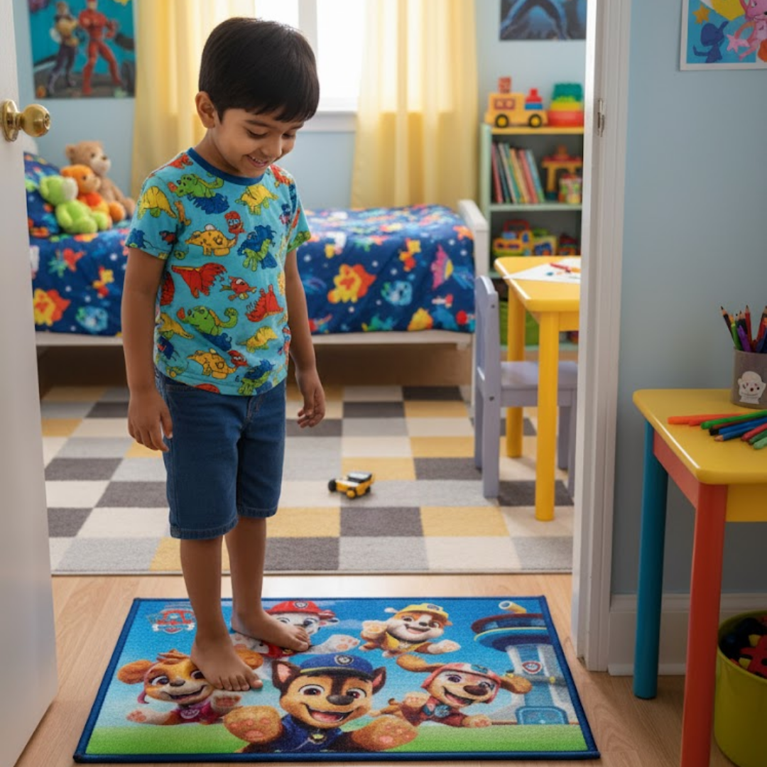 "Fun Paw Patrol kids bath towel paired with a vibrant kids doormat from Athom Living, designed for comfort and style. Ideal for kids’ rooms, bathrooms, and play areas with kids doormat safety."