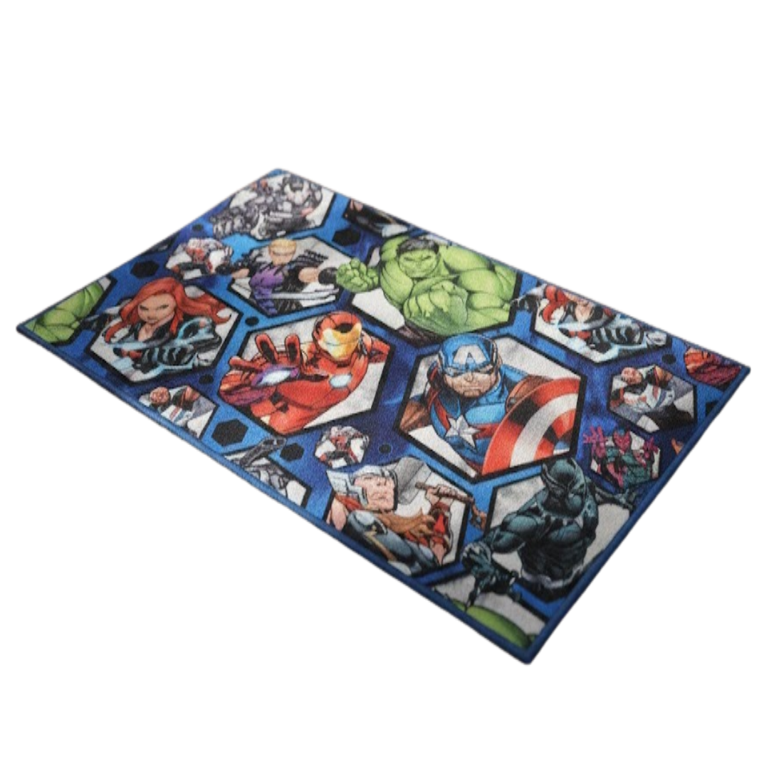 Fun and colorful Marvel Avengers & Hulk carpet by Athom Living, 90x150cm, featuring superheroes in action, ideal for kids’ rooms, combining comfort with playful design and durability.