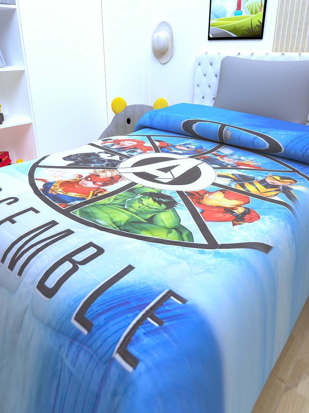Fun and colorful Marvel Avengers kids comforter – perfect for boys and girls, soft fabric, durable stitching, and easy-care material.