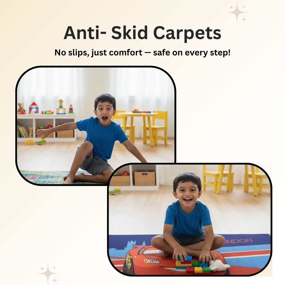 Give your child’s room a racing makeover with this Disney Cars kids runner carpet by Athom Living. Crafted from soft, premium material, the 60x140 cm carpet combines fun, durability, and non-slip safety.