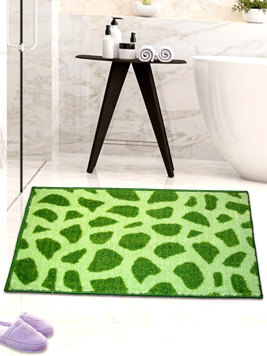 Green Patches Micro Designer Soft Anti Slip Bath Mat by Athom Living, perfect doormat or bathmat for home bathrooms, providing comfort, style, and safety with its non-slip design.
