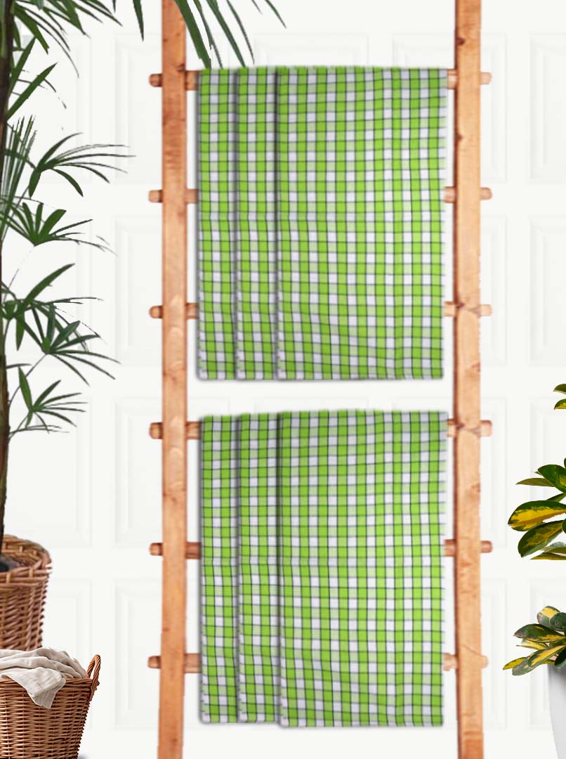 Green white checkered cotton bath towel