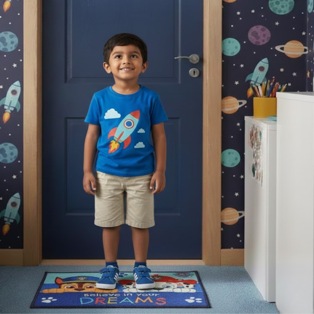 Keep kids safe with this Paw Patrol anti skid carpet & doormat combo by Athom Living, featuring durable material, slip-resistant backing, and a vibrant, fun design perfect for play areas.