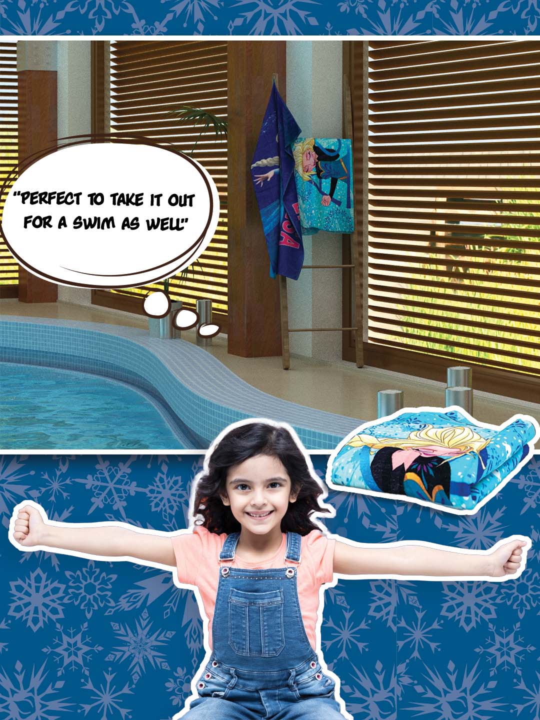 Kids Cotton Bath Towel Disney Frozen Elsa Blue, 350 GSM 60x120 cm – premium absorbent towel for comfortable kids bath time.