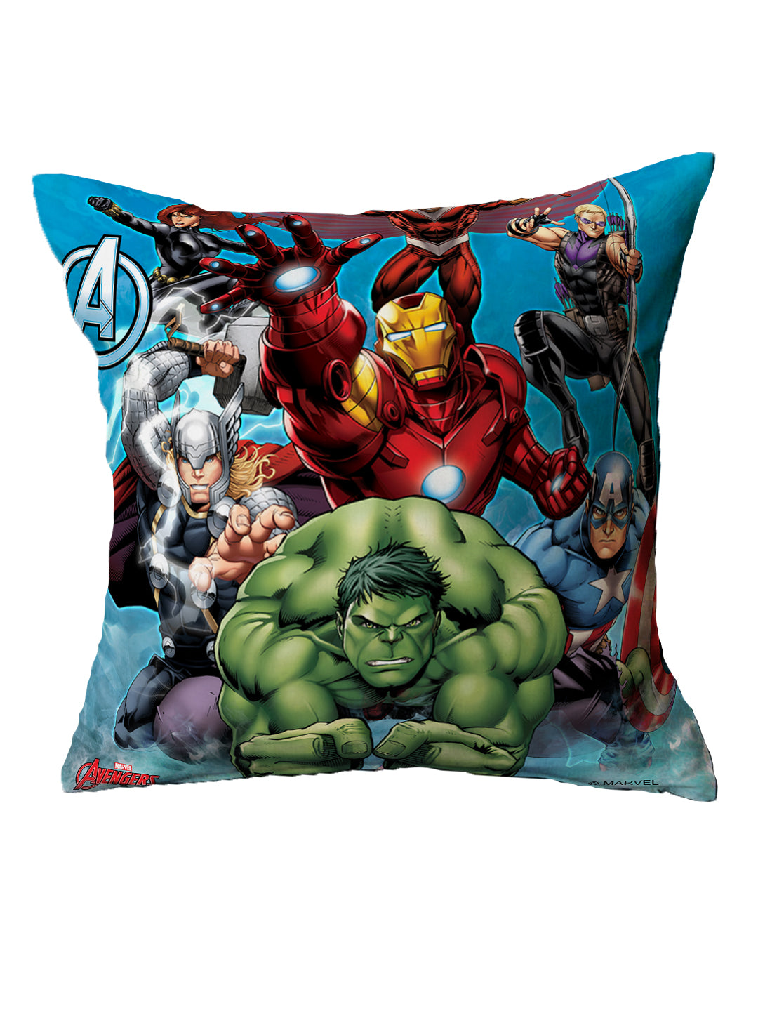 Kids Filled Cushion with Cover showcasing Marvel Avengers with the quote “There’s a storm coming,” designed by Athom Living for superhero fans, offering comfort, vibrant colors, and a stylish accent for kids’ spaces.
