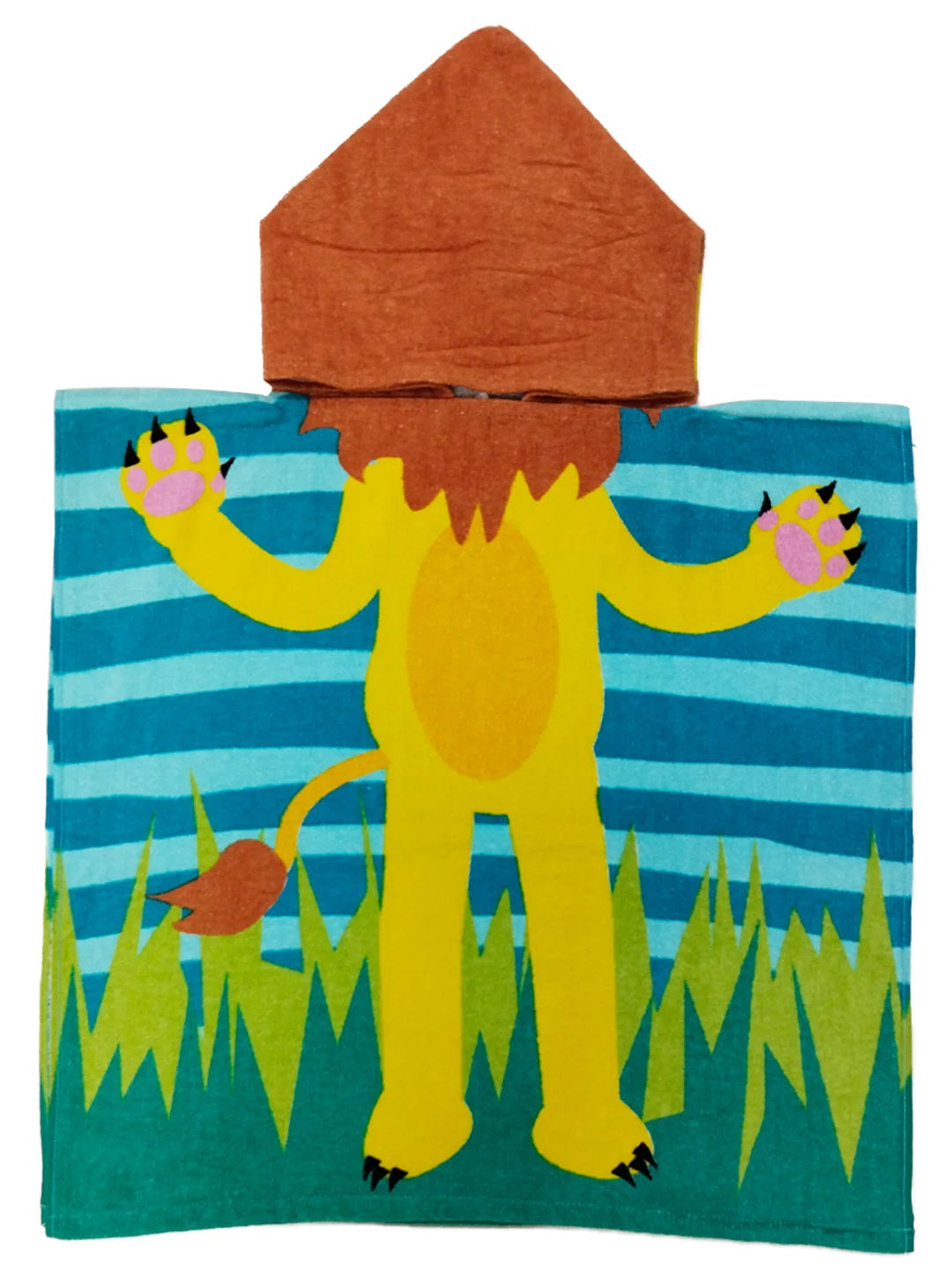 Kids Lion in Jungle hooded bath towel poncho 60x120 cm from Athom Living, ultra absorbent, premium cotton, stylish design for toddlers and young children.