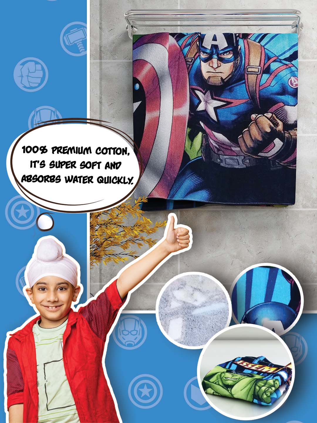 Kids Marvel Avengers power up cotton bath towel!!