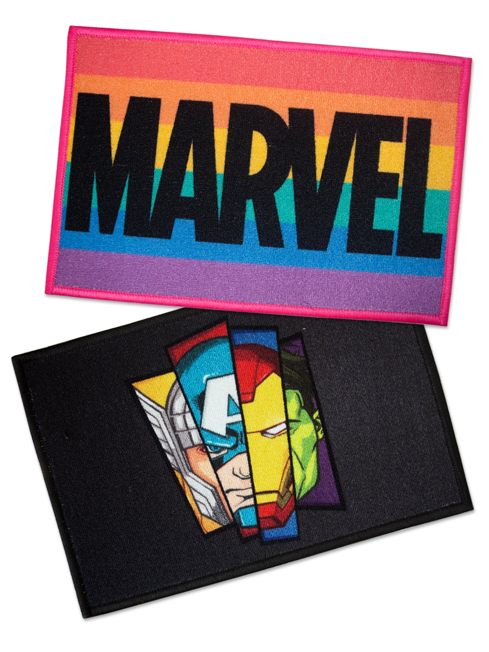 Kids Marvel Avengers themed nylon doormat, rainbow multicolor print, latex anti-slip backing, 37x57 cm, pack of 2.

