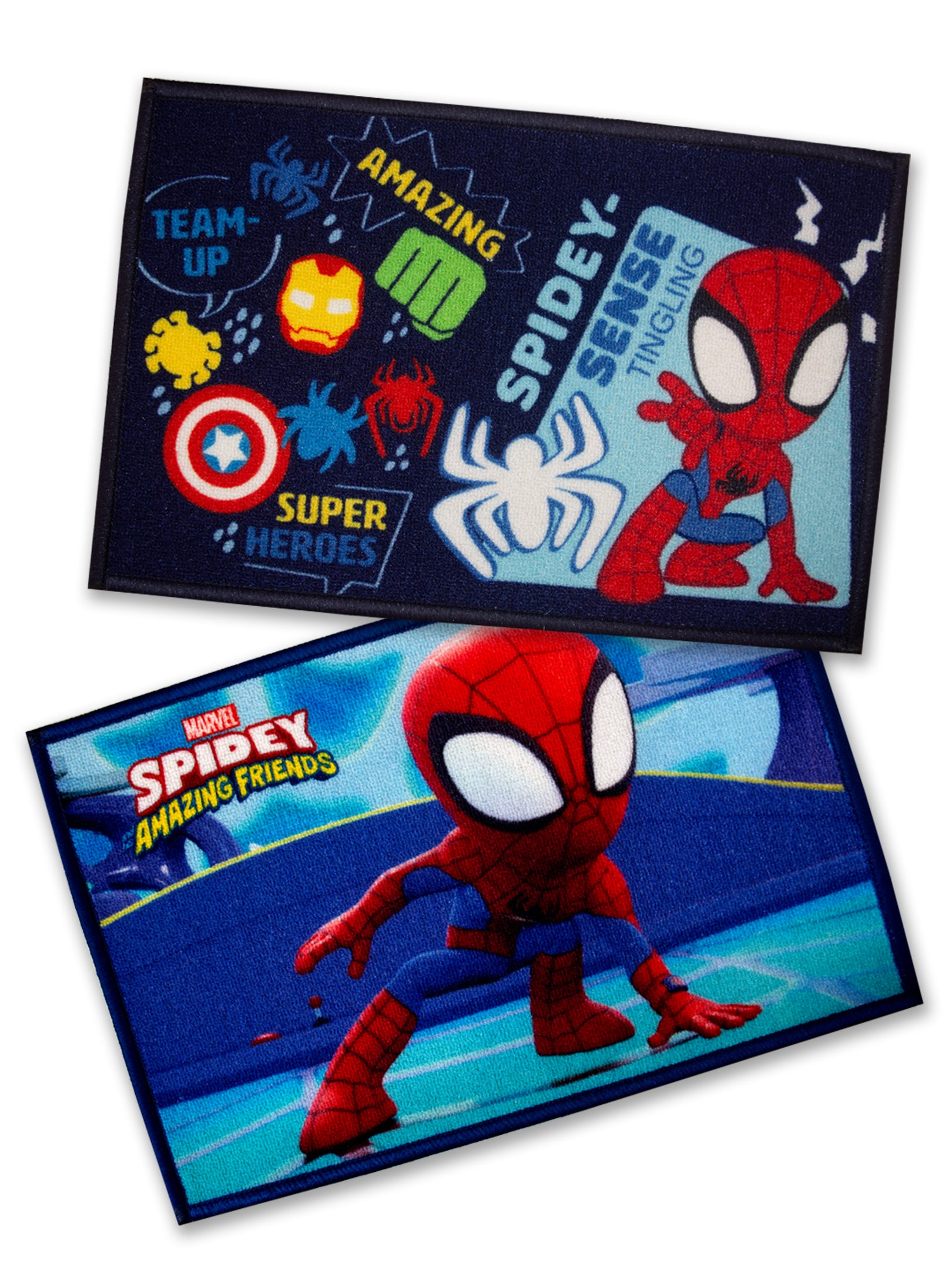 Kids Marvel Spidey Sense multicolor nylon doormat with latex backing, anti-slip, 37x57 cm, pack of 2, durable and vibrant design.

