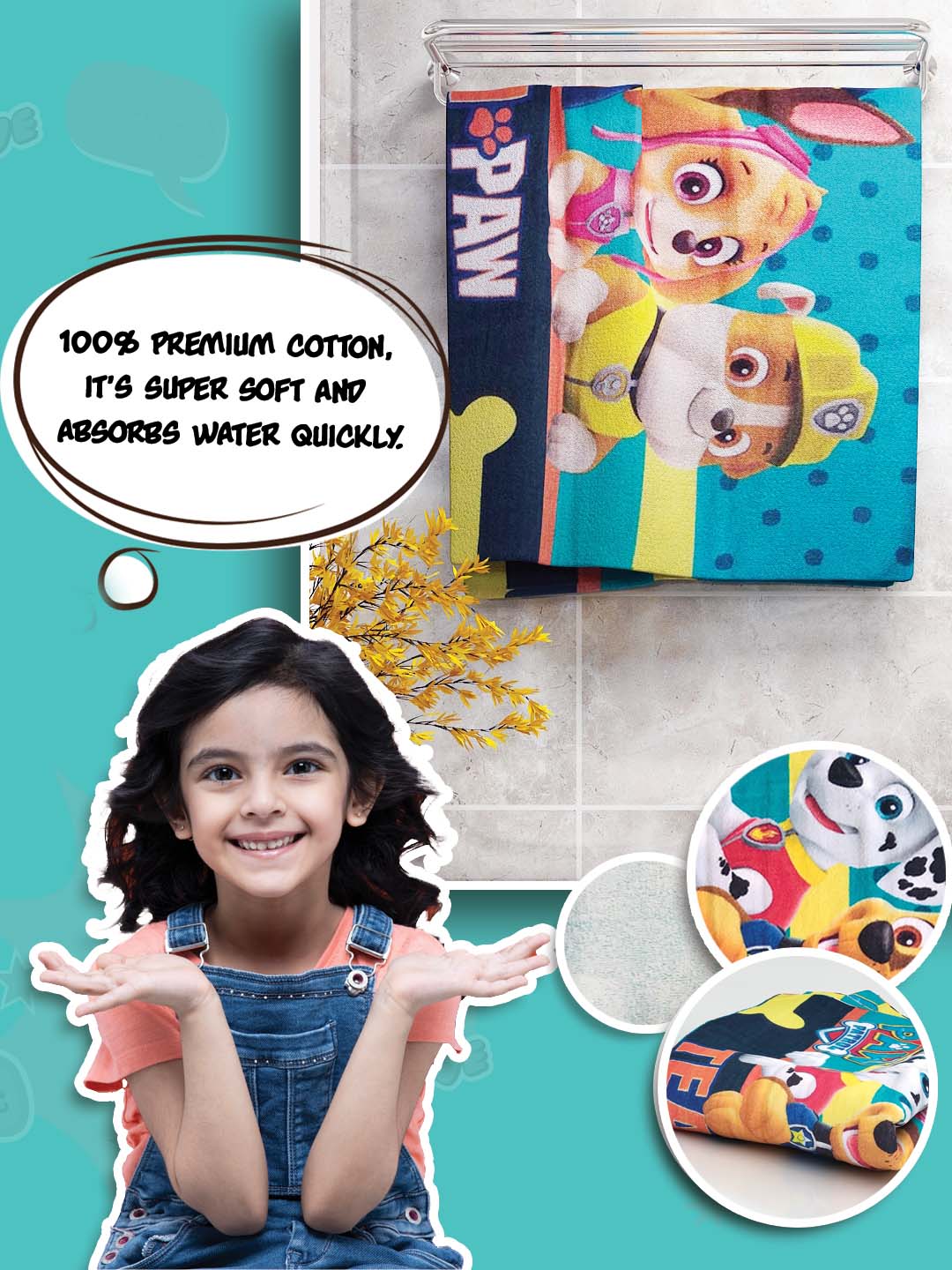 Kids Paw Patrol towel made from premium cotton material