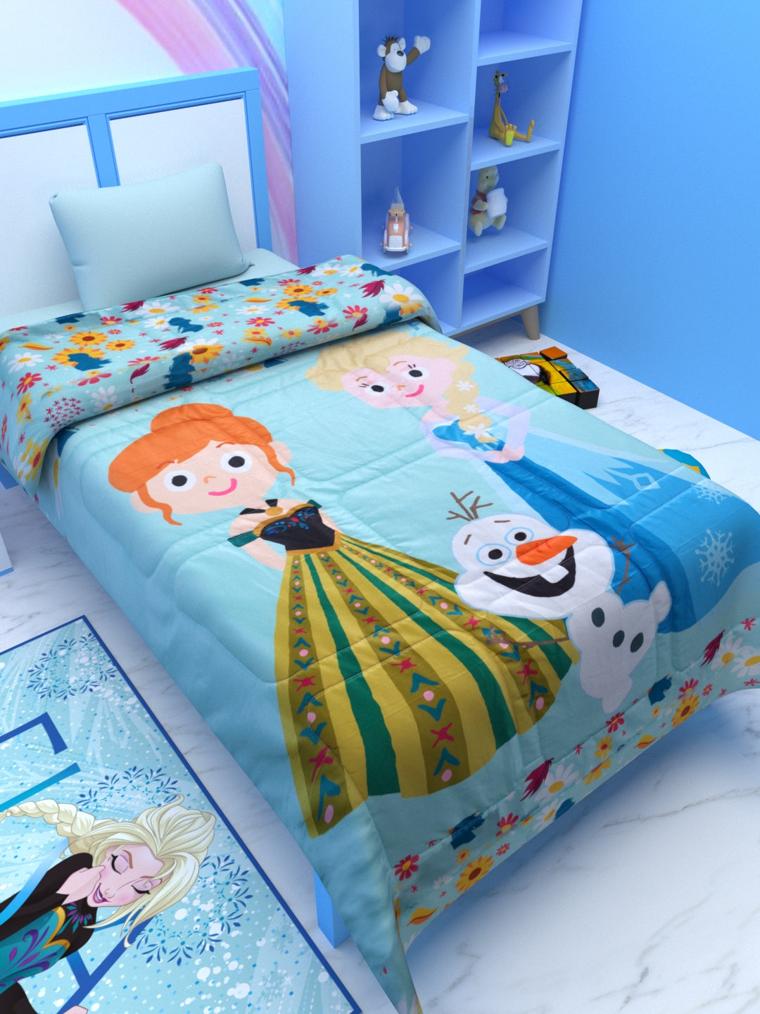 Kids comforter Disney Frozen design – Single bed comforter with Elsa, Anna, and Iceman for a magical bedroom by Athom Living.