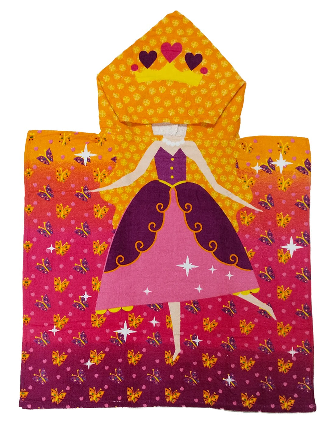 Kids hooded bath towel poncho 60x120 cm from Athom Living, Princess Party theme, breathable cotton fabric, soft touch, and easy post-bath wear.