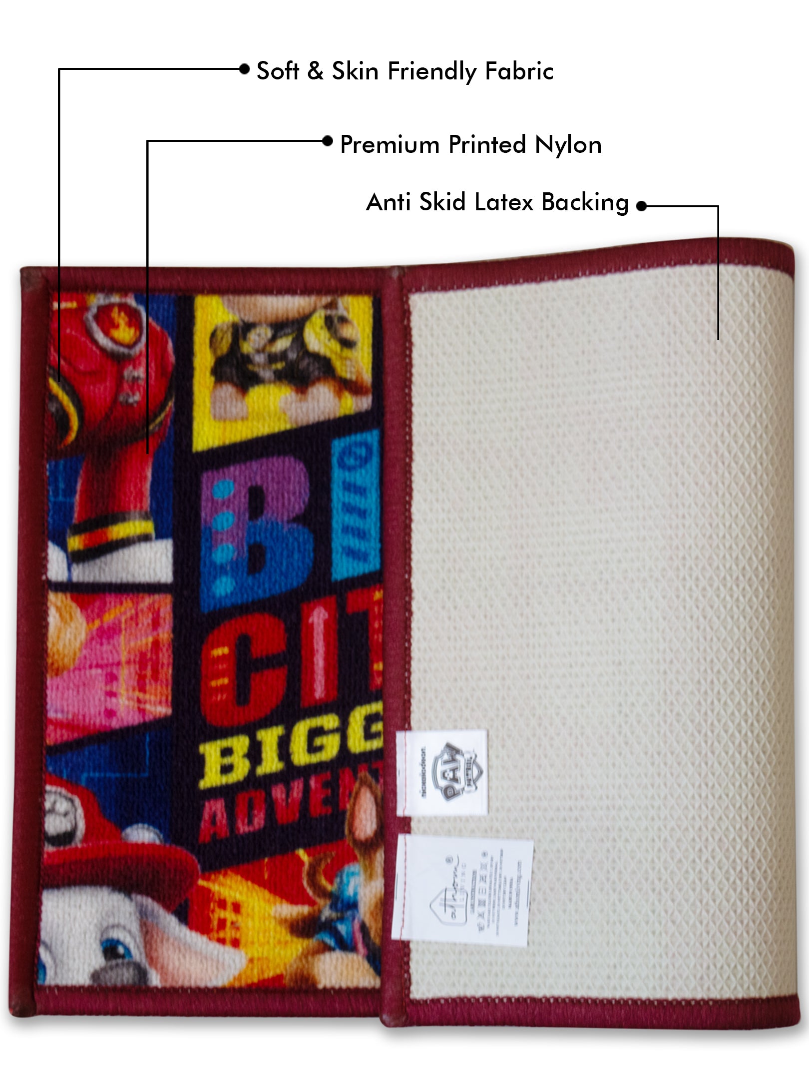 Kids premium nylon Paw Patrol doormat combo, multicolor design with latex backing, anti-skid feature, 37x57 cm floor mat set of 2 for entrances.