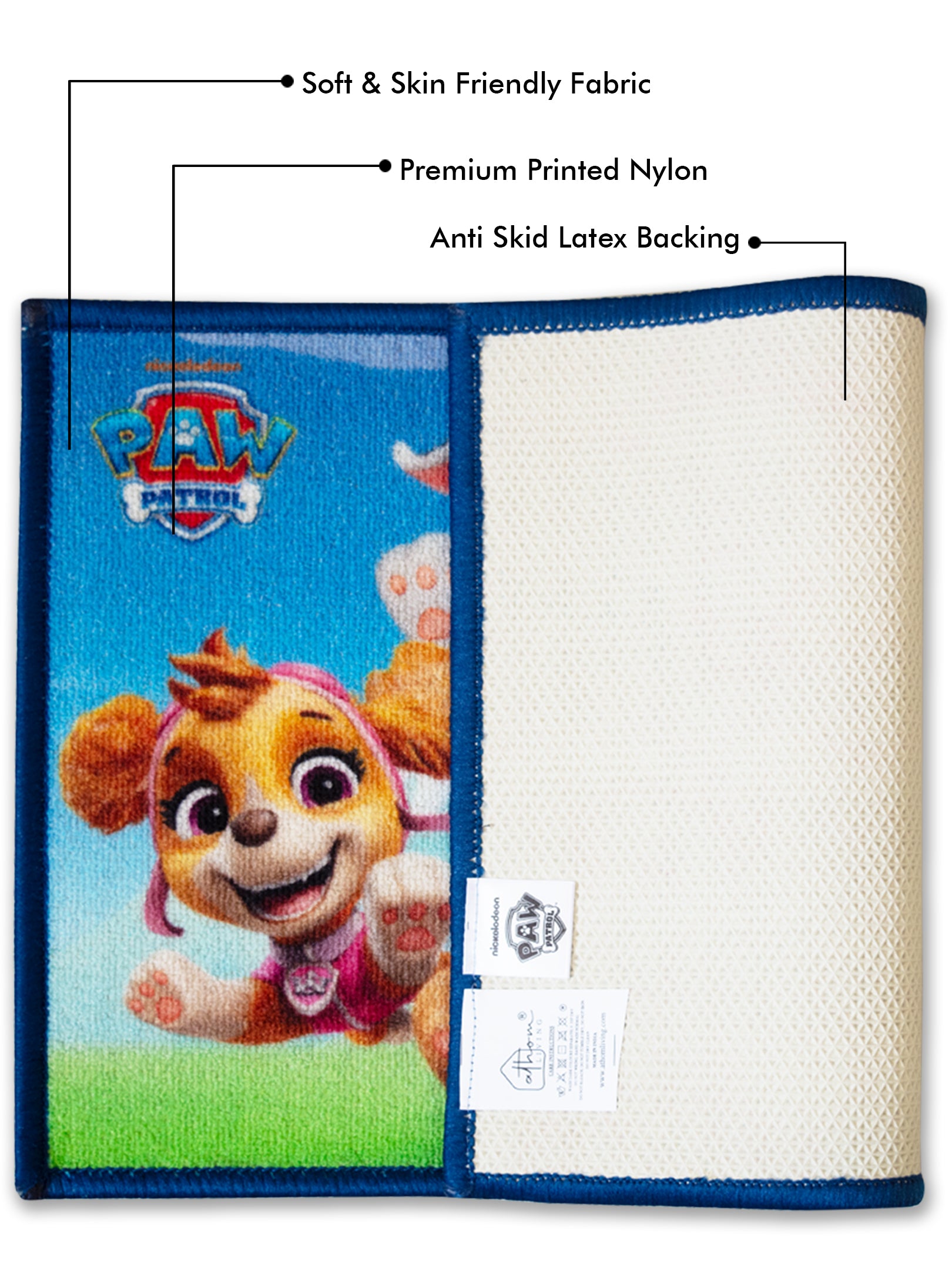 Licensed Paw Patrol kids doormats by Athom Living, pack of 2, premium nylon, bright multicolor prints, skid resistant latex backing, 37x57 cm.