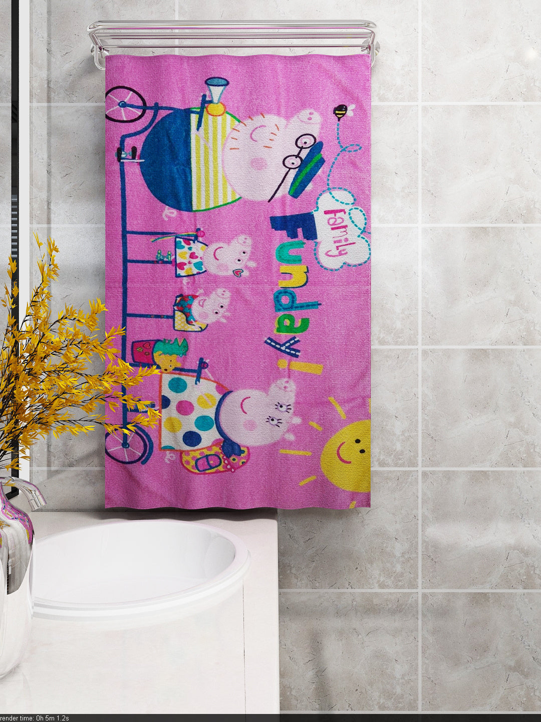 Licensed Peppa Pig kids bath towel 60x120 cm, 350 GSM cotton, ultra soft and absorbent towel for bath time comfort.