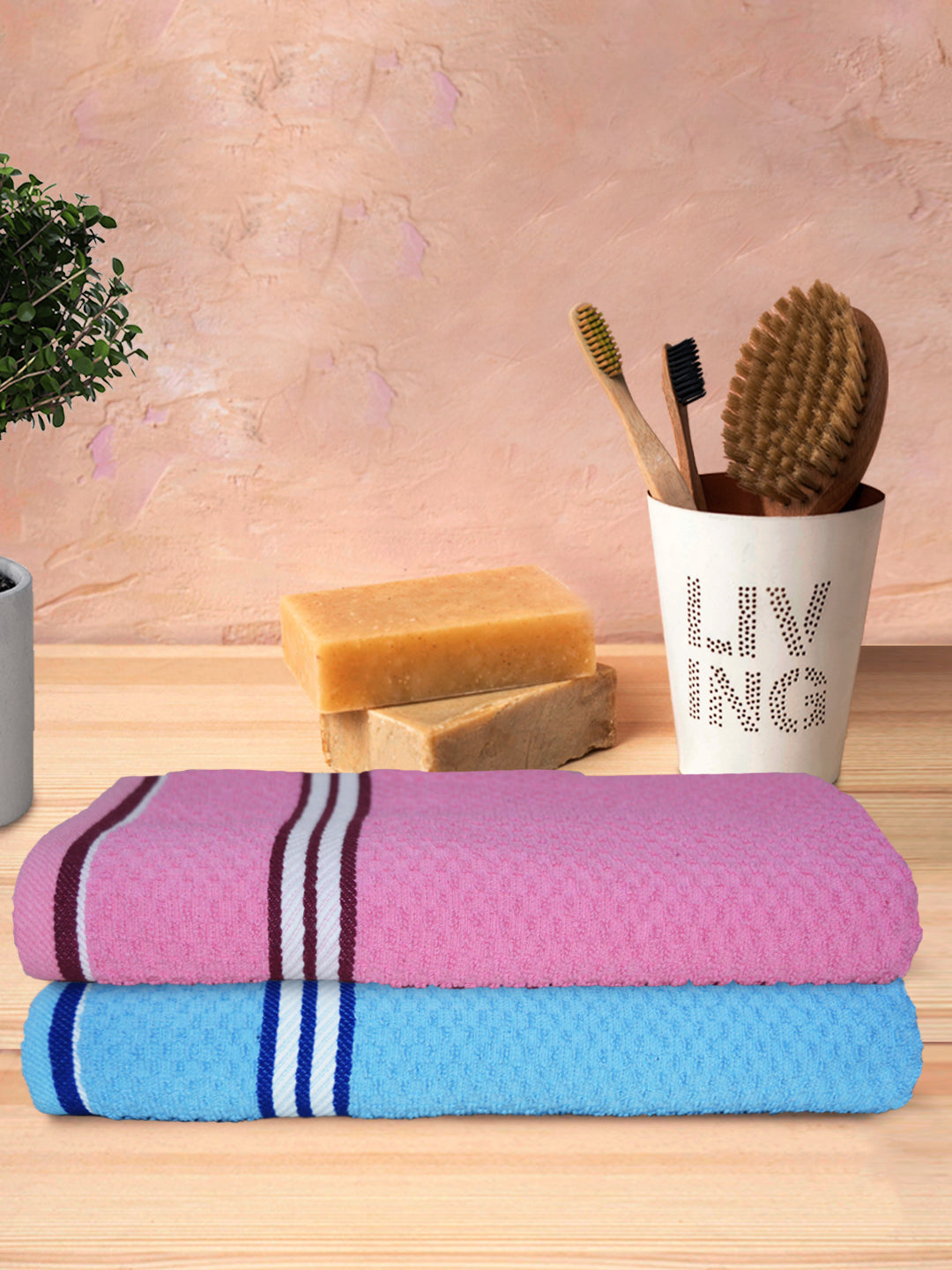 Light blue cotton bath towel with popcorn texture pack