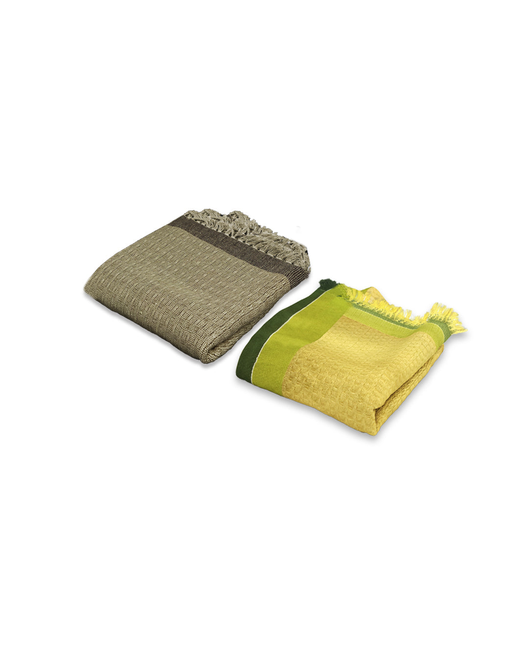 Lightweight cotton bath towel set in brown and yellow