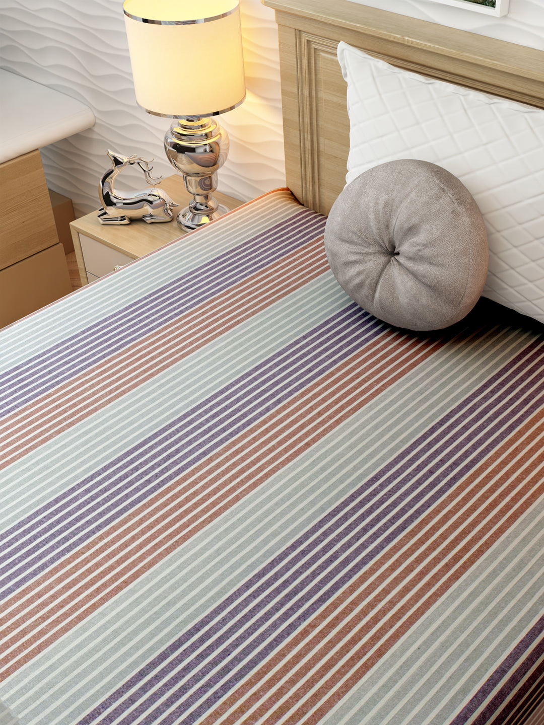 Lightweight cotton chaddar with purple and brown stripes by Athom Living, perfect for adding a soft, breathable layer to your bed for all-season comfort and style.