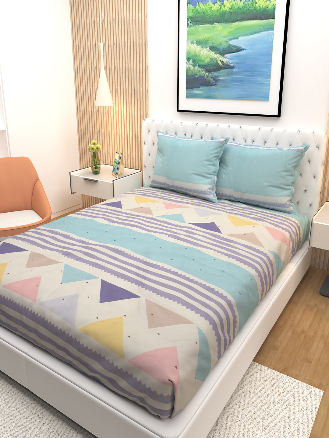 Luxurious double bedsheet featuring Egyptian Pyramid design by Athom Living, including 2 pillow covers, made from soft, durable fabric for a cozy and stylish sleep experience.