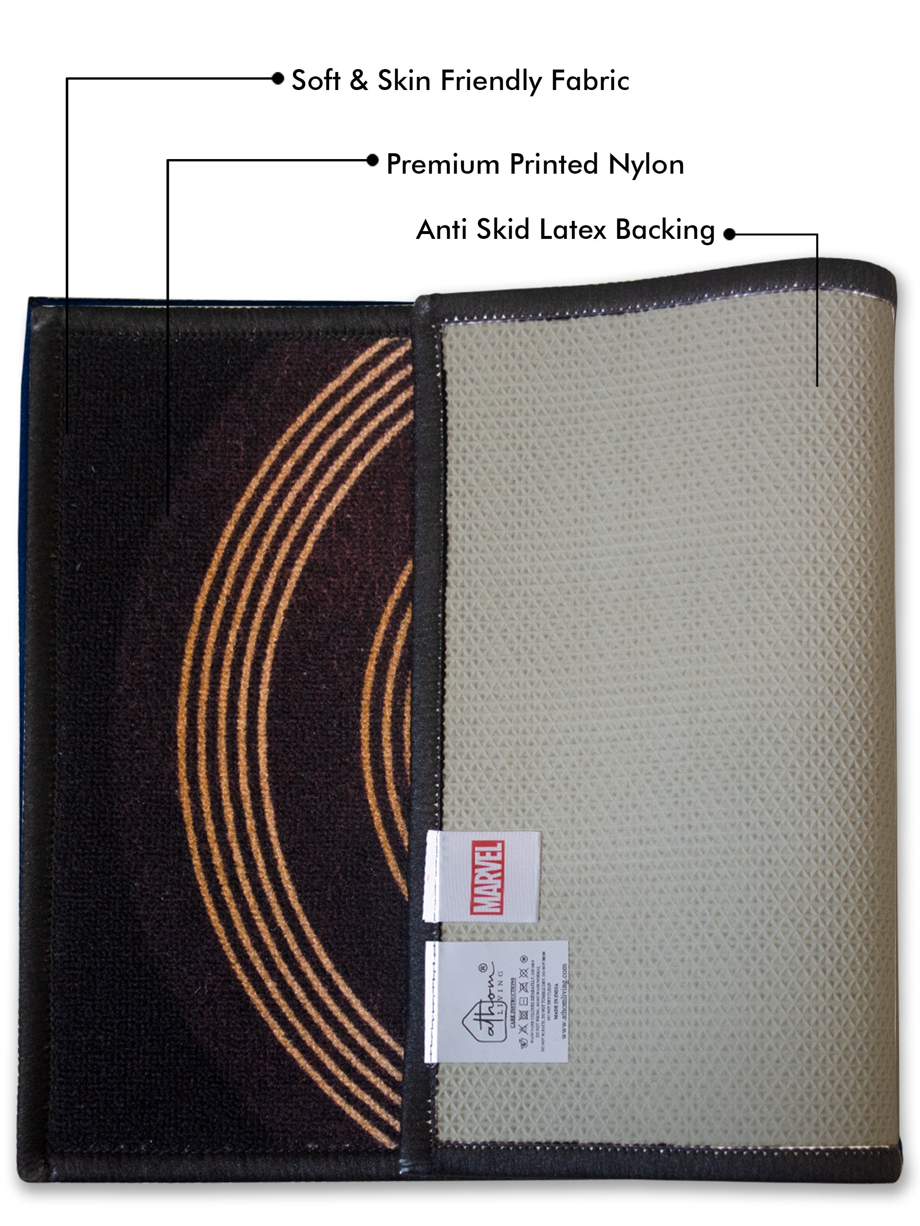 Athom Living Marvel Golden Star finished Kids Nylon Doormat, with Gold and Black colour & with Latex Backing, Anti-Skid Doormat, 37 x 57cm, Pack of 1