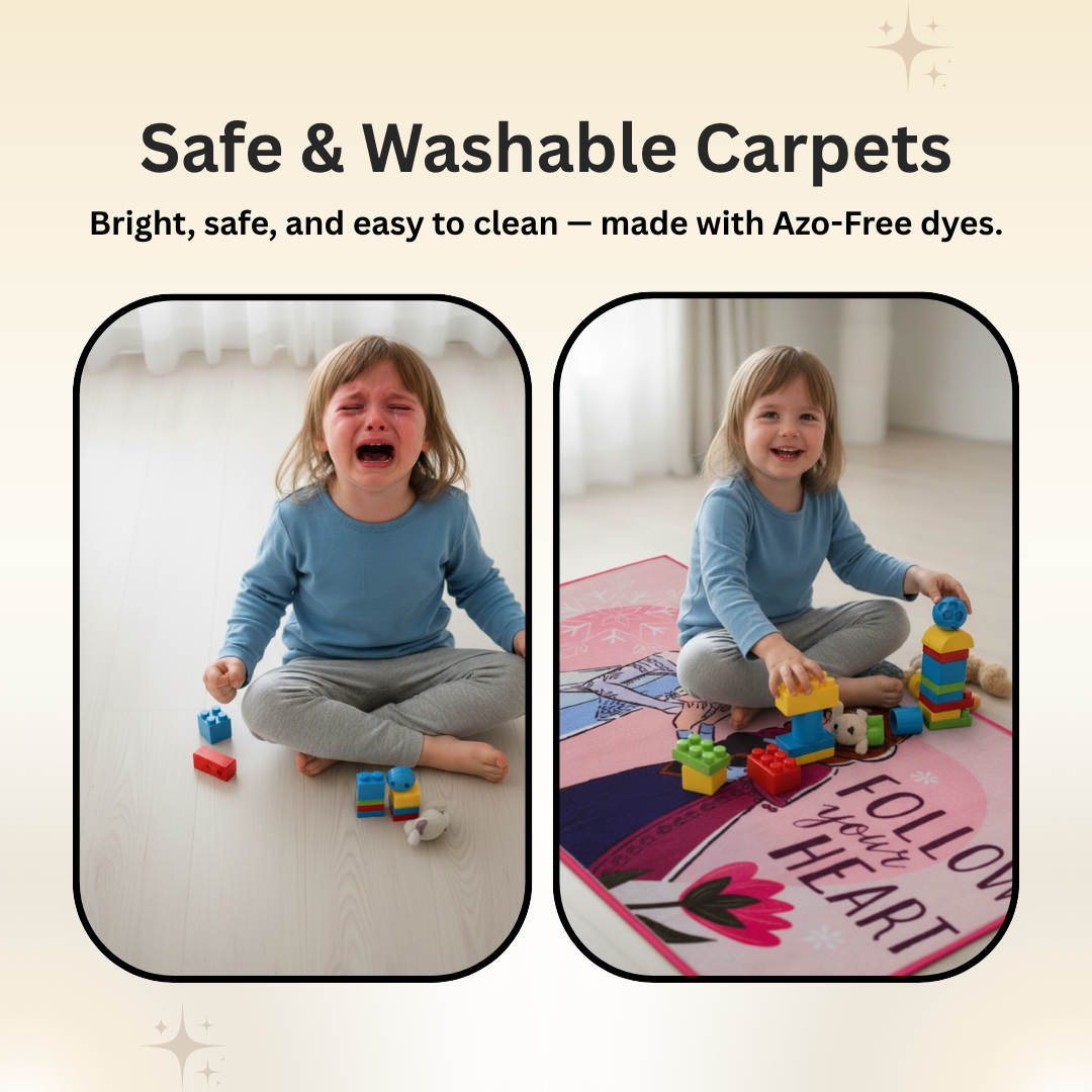 Magical Disney Frozen Sisters carpet by Athom Living, featuring beloved characters Anna and Elsa, crafted for comfort and style in kids’ rooms, size 90x150cm carpet adds joy to playtime.