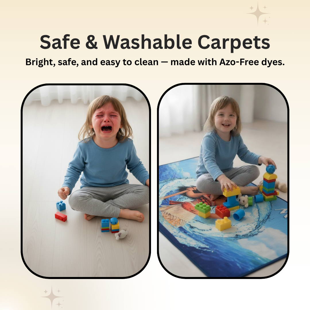 Make playtime magical with this Moana themed carpet by Athom Living. Measuring 90x150cm, this soft and colorful carpet is perfect for kids’ rooms and creative adventures.