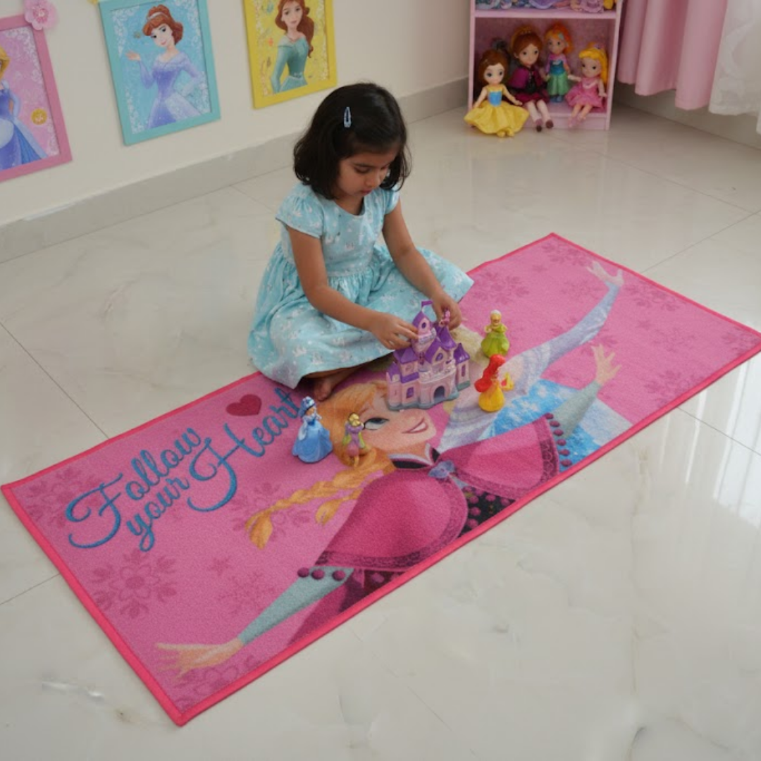 Make your child’s room enchanting with this Disney Princess themed runner carpet by Athom Living. This 60x140 cm runner carpet brings luxury, comfort, and adorable princess vibes to any space.