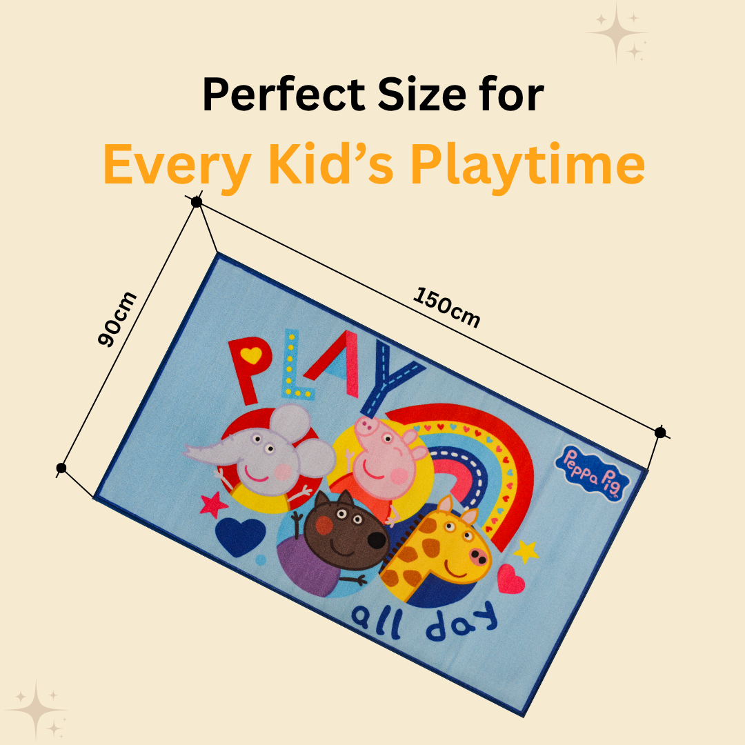 Make your child’s room magical with a Peppa Pig carpet from Athom Living. The 90x150cm carpet combines playful design, comfort, and durability, perfect for little ones to enjoy.