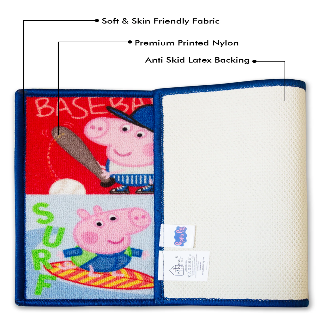 Make your child’s space welcoming with this Peppa Pig Anti-Skid door mat from Athom Living. Featuring “Baseball game on!” print, it adds color, fun, and non-slip comfort to your kid-friendly home décor.