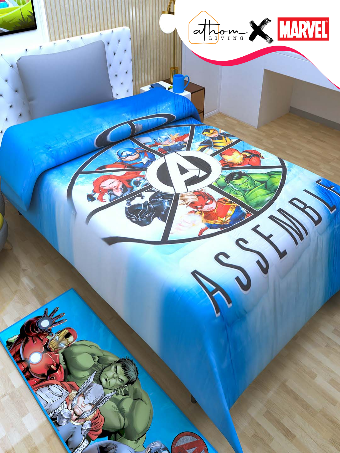 Marvel Avengers "Assemble" kids comforter – single bed – cozy, vibrant bedding for kids’ rooms – soft, breathable, and perfect for all-season comfort.