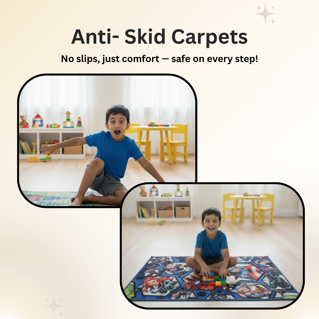 Marvel Avengers & Hulk themed carpet by Athom Living, 90x150cm, featuring dynamic superhero designs, perfect for adding energy, color, and a playful touch to any kid’s bedroom.