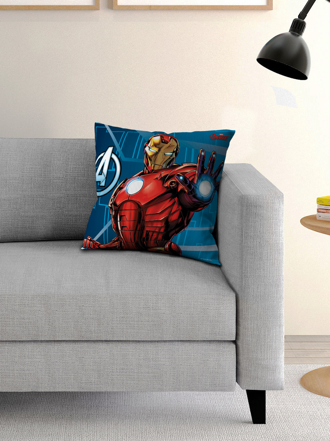 Marvel Avengers Iron Man themed Kids Filled Cushion with Cover by Athom Living, featuring bold red and gold design, soft plush filling, and vibrant superhero print perfect for kids bedrooms, playrooms, and gifting.