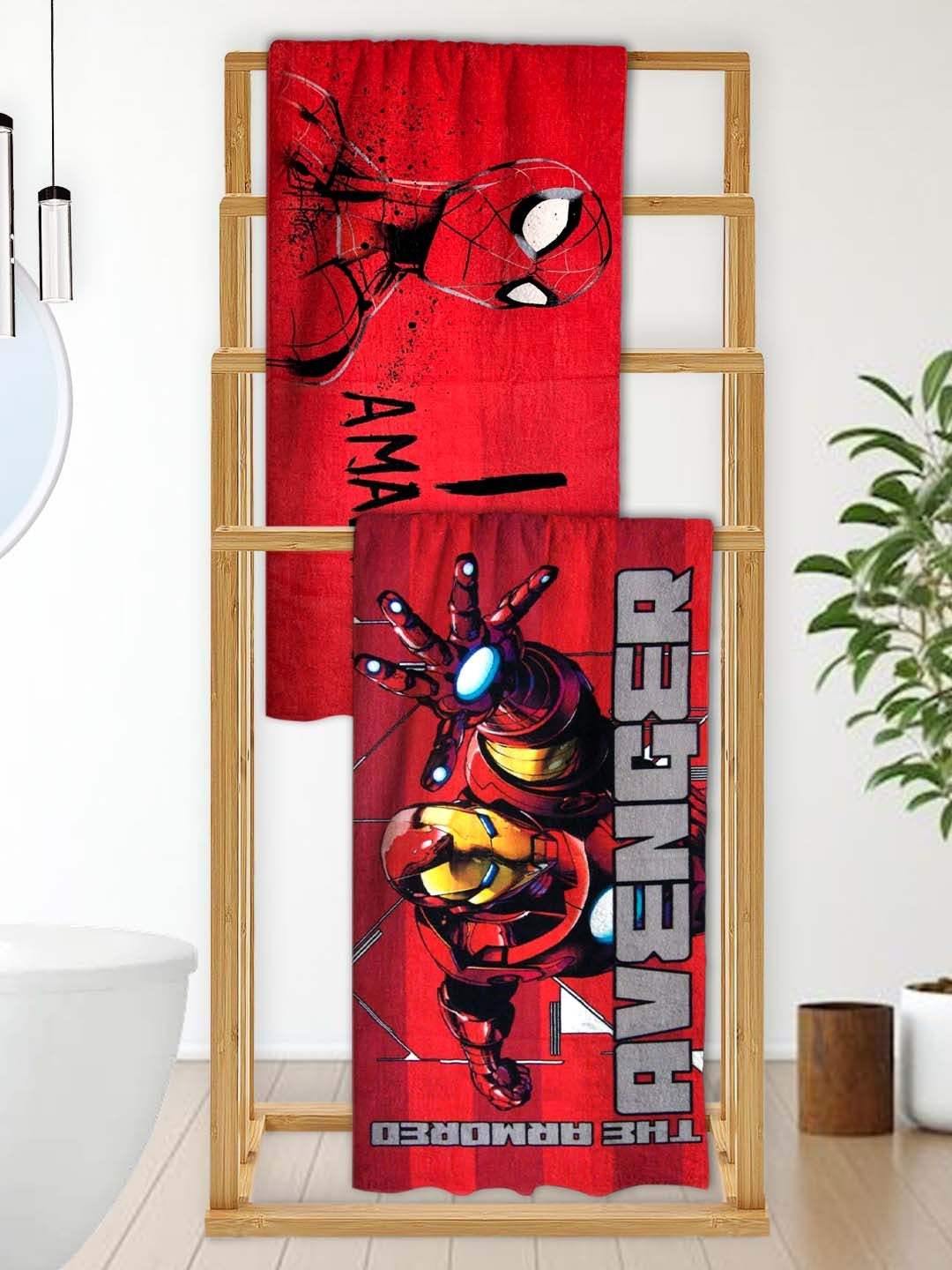 Marvel Avengers and I Am Amazing Spiderman Kids Bath Towel combo pack by Athom Living featuring vibrant superhero prints, soft fabric and high absorbency, perfect Kids Cotton Bath Towel set for daily bath time fun.