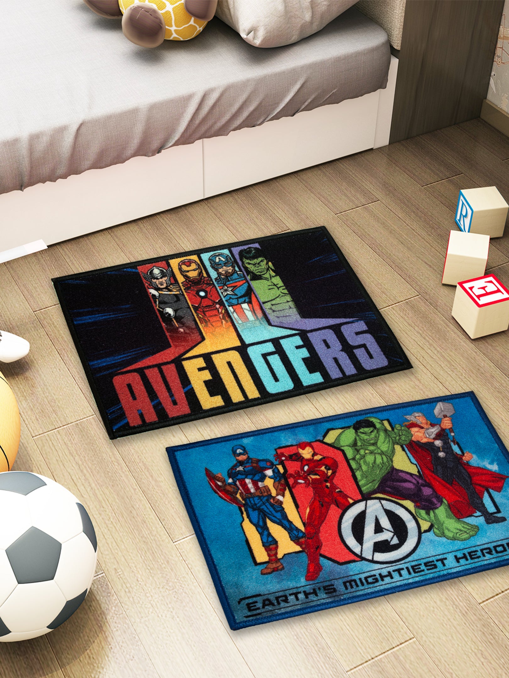 Marvel Avengers multi-color kids nylon doormat combo with latex backing, anti-skid design, size 37x57 cm.

