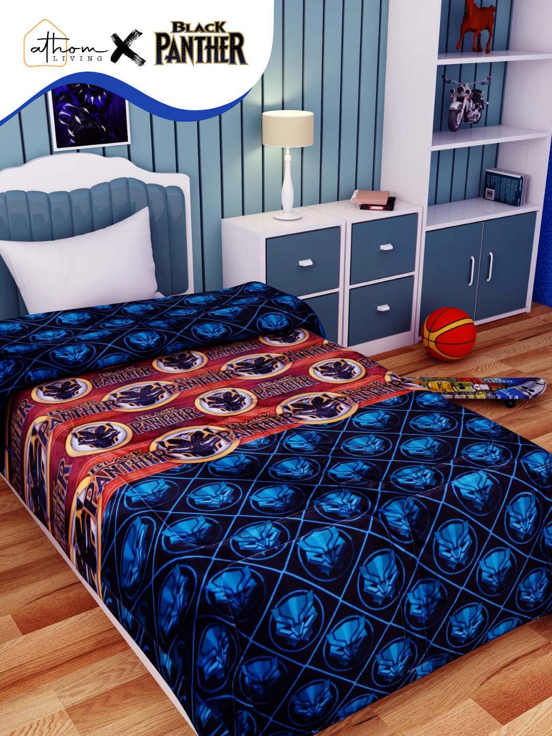Marvel Black Panther Heroic Adventure kids comforter – soft & cozy single bed comforter by Athom Living, perfect for a bold and adventurous bedroom look.