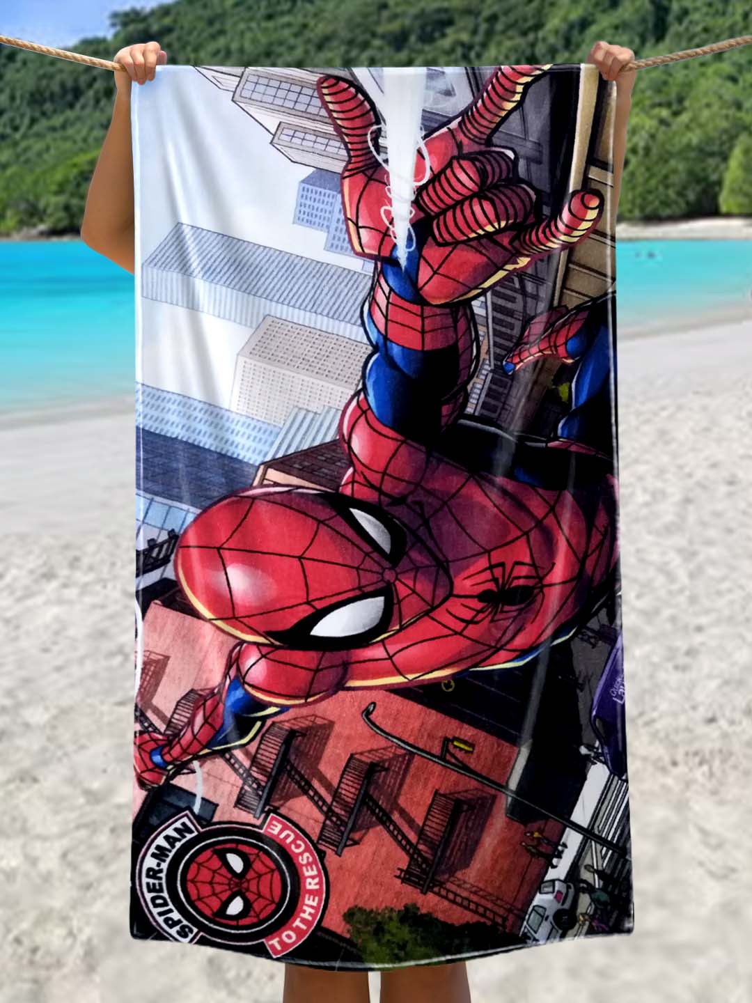Marvel Red Spiderman Kids Cotton bath towel by Athom Living featuring soft, cozy fabric and bold superhero design, perfect for kids who love vibrant towels for daily bath use, beach fun, and gentle skin comfort.