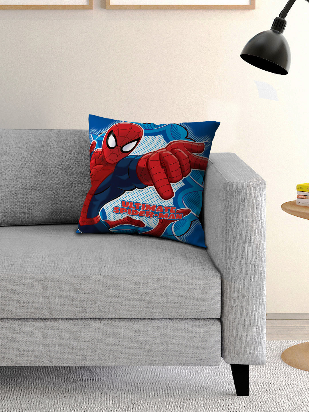 Marvel Spider-Man Kids Filled Cushion with Cover by Athom Living featuring bold graphics, soft plush filling, and a vibrant cover perfect for kids’ bedrooms or play areas, enhancing comfort and décor.