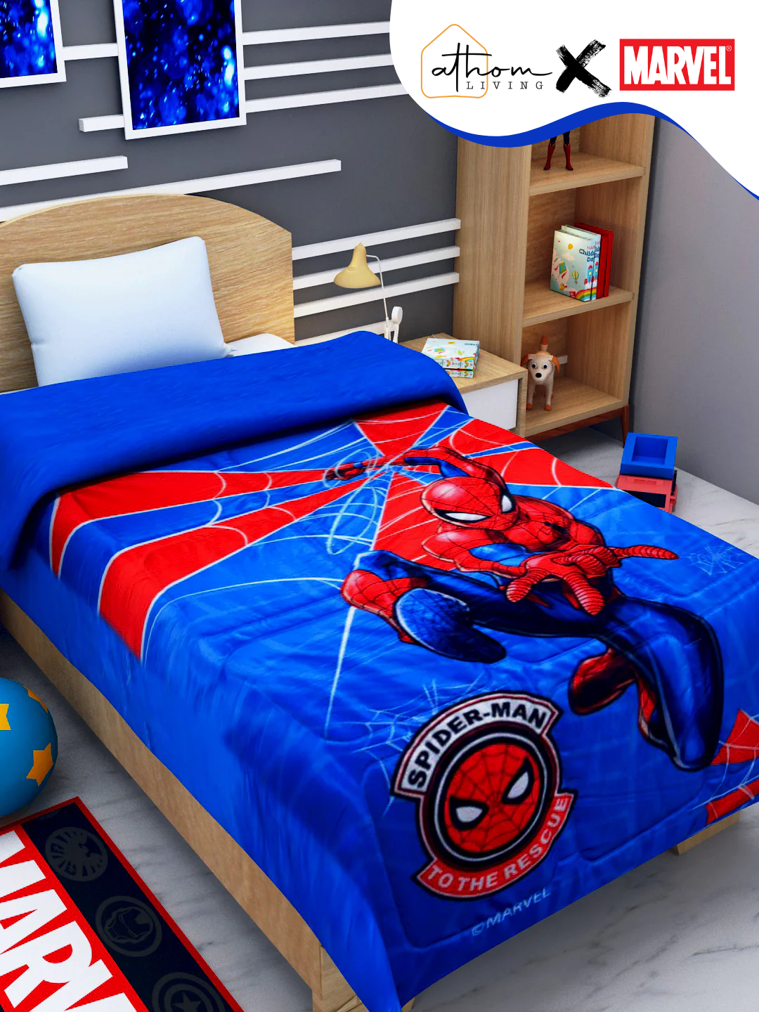 Marvel Spider-Man "To the Rescue" kids comforter – single size, soft and cozy, perfect bedding for kids’ rooms, lightweight, breathable and easy to maintain.
