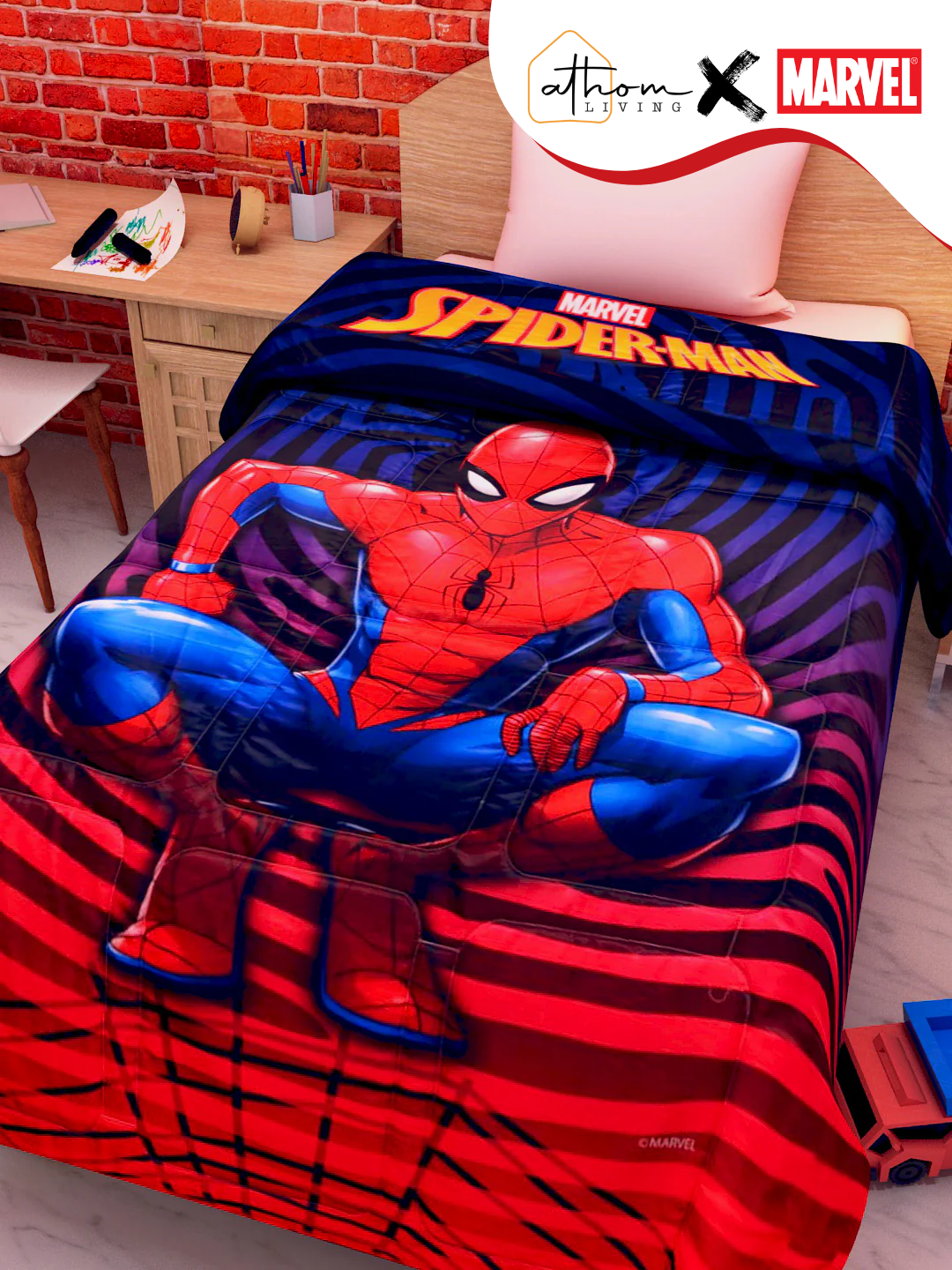 Marvel Spider-Man kids comforter single size – soft, cozy, and perfect for little heroes’ bedrooms – premium bedding by Athom Living.