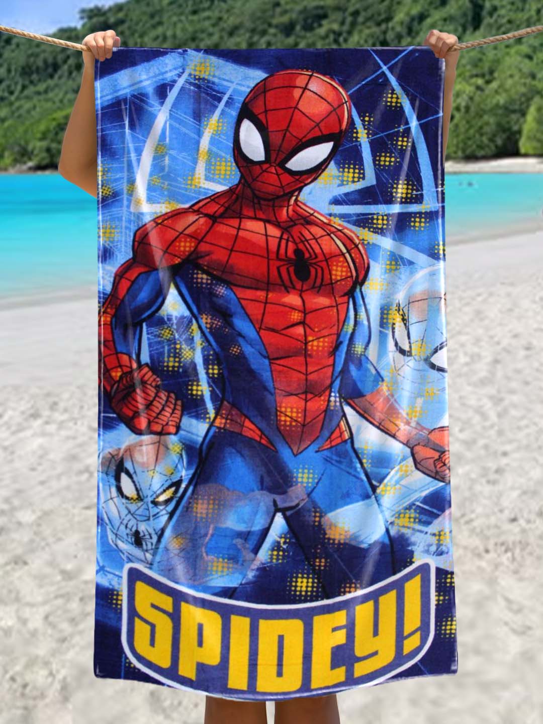 Marvel Spiderman Blue Kids Cotton Bath Towel 60x120 cm – 350 GSM, soft, absorbent, lightweight, perfect for kids’ daily bath time.