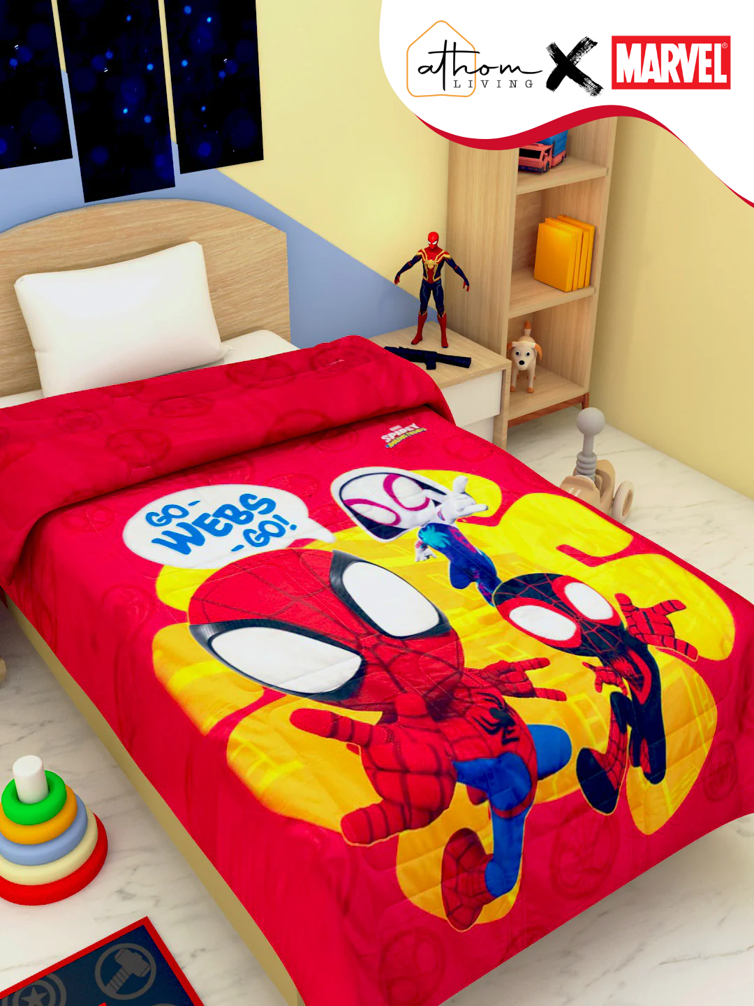 Marvel Spiderman 'Go Webs Go' kids comforter – Single size, soft, cozy, and perfect for your child's room. Comfortable and fun!