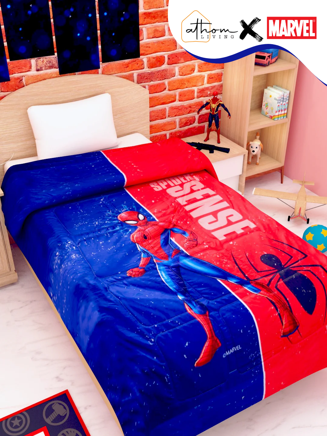 Marvel Spiderman Kids Comforter – Single Size – Soft and Cozy Bedding for Boys | Premium Kids Comforter by Athom Living | Spider Sense Design